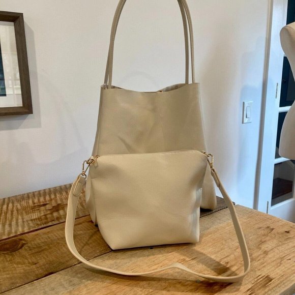 Anthropologie The Hollace Tote Ivory Vegan Leather Tote with inner removable bag - Picture 10 of 12
